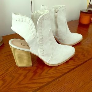 Faux Suede White Booties. Worn once!